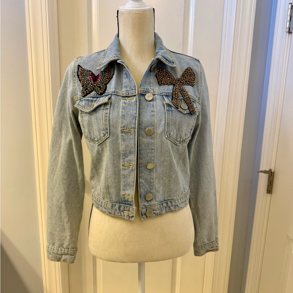 Maje Embellished Denim Jacket - 40